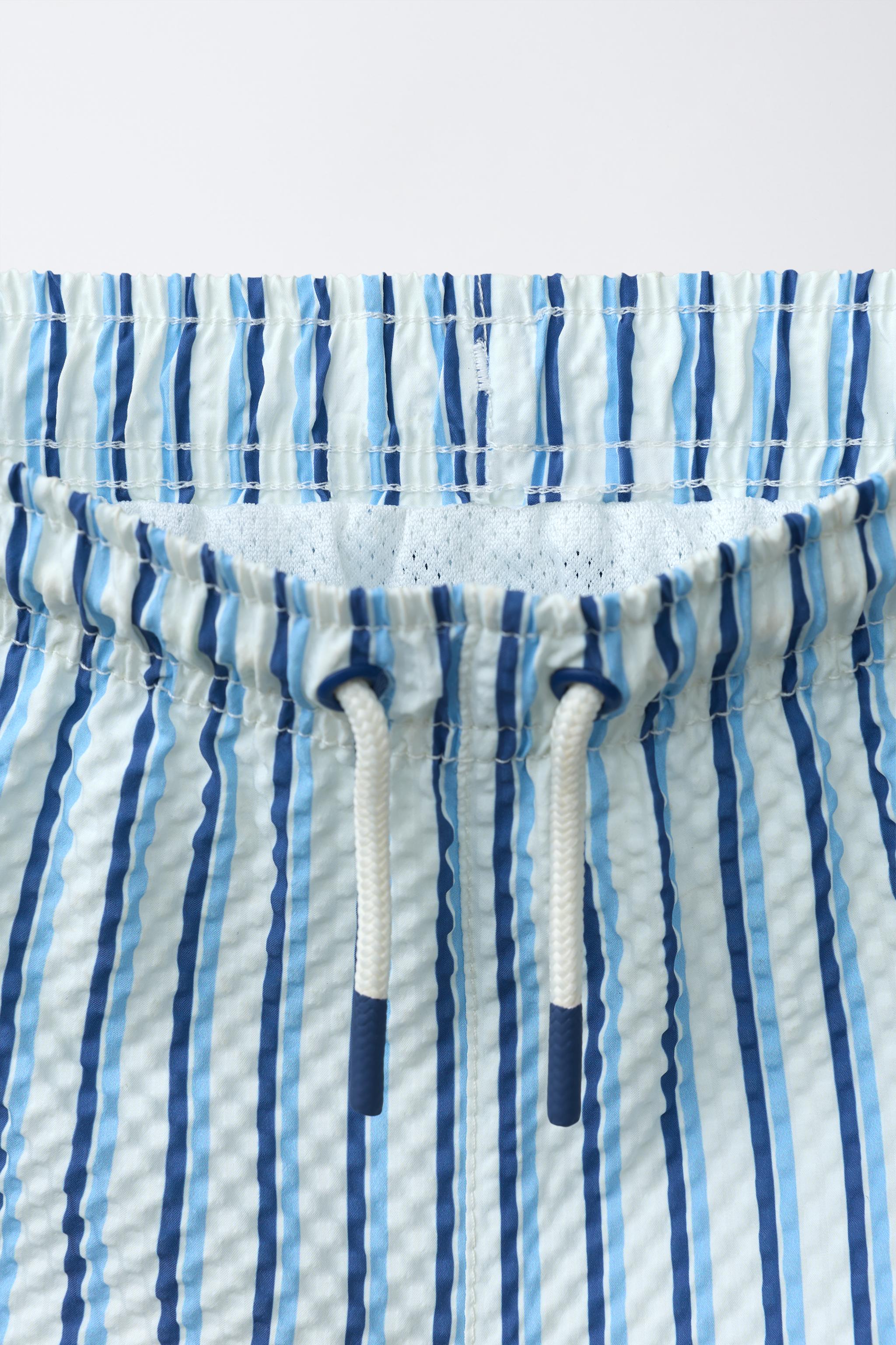 6-14 YEARS/ STRIPED SEERSUCKER SWIM SHORTS